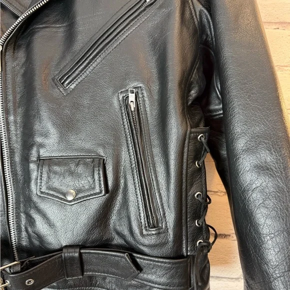 Men’s Milwaukee Brando Classic Black Leather Motorcycle Jacket SH1011 Size XL - Picture 5 of 15